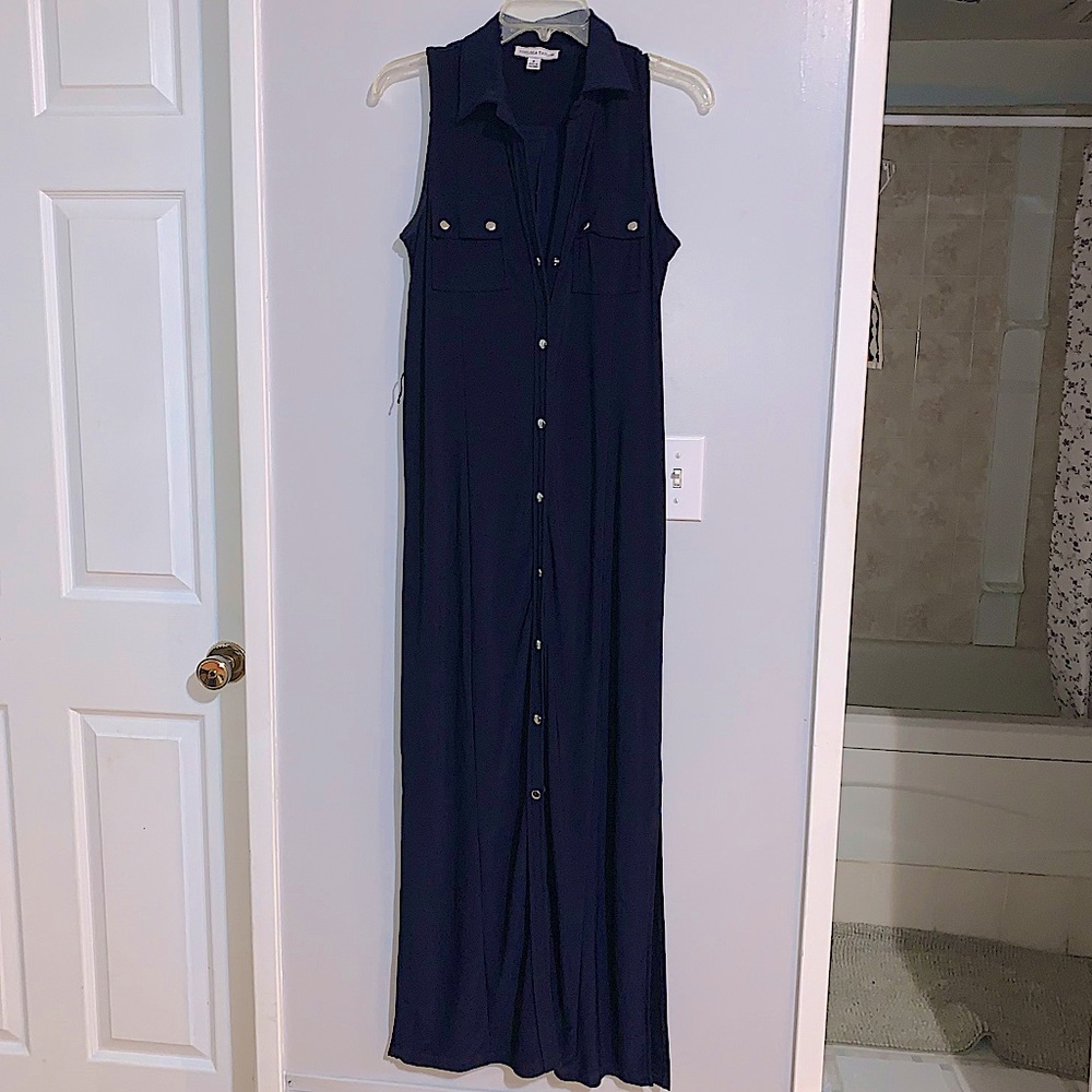 Navy Button Down Maxi Dress